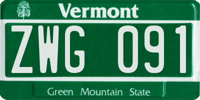 VT license plate ZWG091