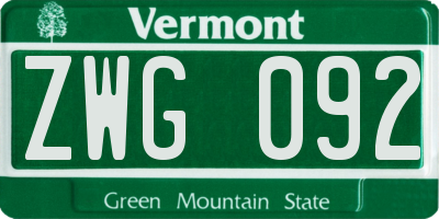 VT license plate ZWG092