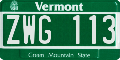 VT license plate ZWG113