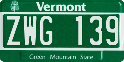 VT license plate ZWG139