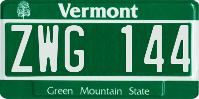 VT license plate ZWG144