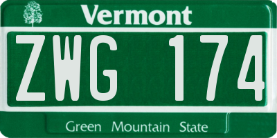 VT license plate ZWG174