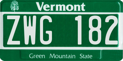 VT license plate ZWG182