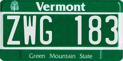 VT license plate ZWG183