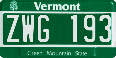 VT license plate ZWG193