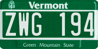 VT license plate ZWG194