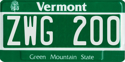 VT license plate ZWG200