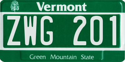 VT license plate ZWG201