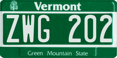VT license plate ZWG202