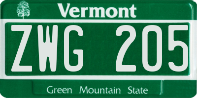 VT license plate ZWG205