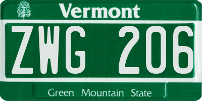 VT license plate ZWG206