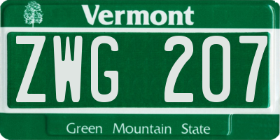 VT license plate ZWG207