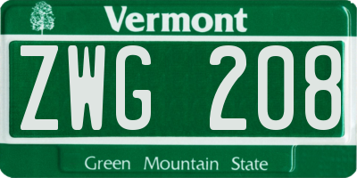 VT license plate ZWG208