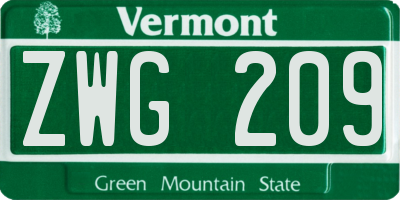 VT license plate ZWG209