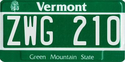 VT license plate ZWG210