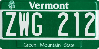 VT license plate ZWG212
