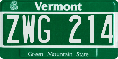 VT license plate ZWG214