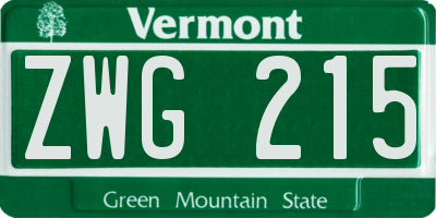 VT license plate ZWG215
