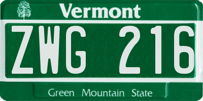 VT license plate ZWG216