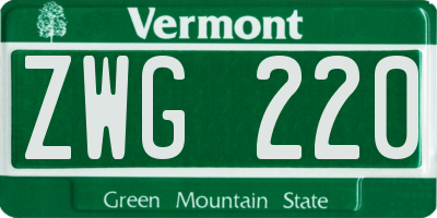 VT license plate ZWG220