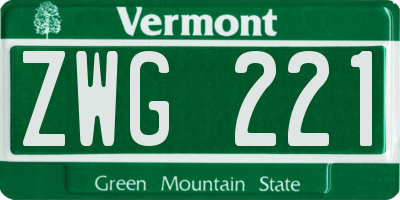 VT license plate ZWG221
