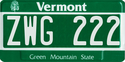 VT license plate ZWG222