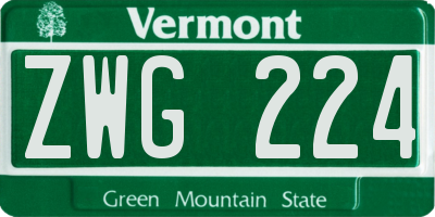 VT license plate ZWG224