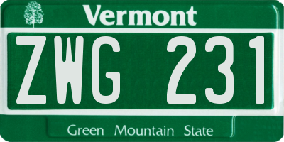 VT license plate ZWG231