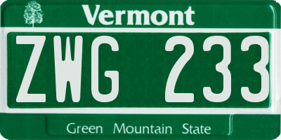 VT license plate ZWG233