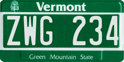 VT license plate ZWG234
