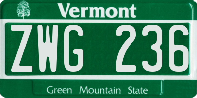 VT license plate ZWG236