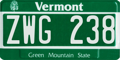 VT license plate ZWG238