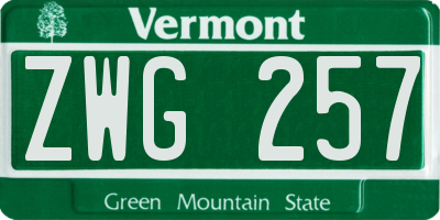 VT license plate ZWG257
