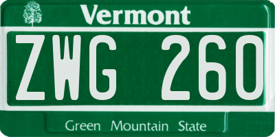 VT license plate ZWG260
