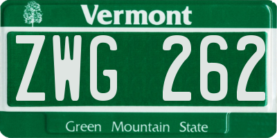 VT license plate ZWG262