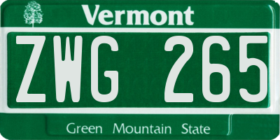 VT license plate ZWG265