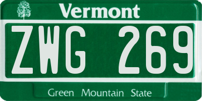 VT license plate ZWG269