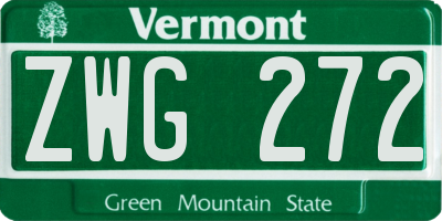 VT license plate ZWG272