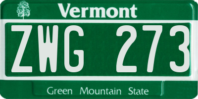 VT license plate ZWG273