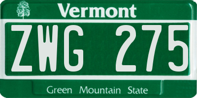 VT license plate ZWG275
