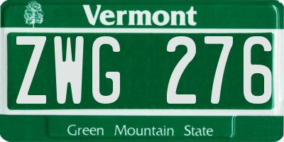 VT license plate ZWG276