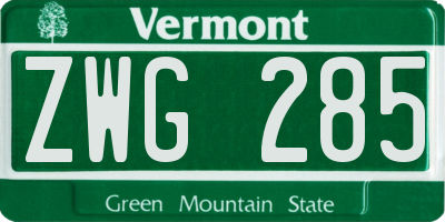 VT license plate ZWG285