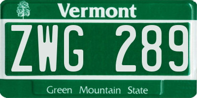 VT license plate ZWG289