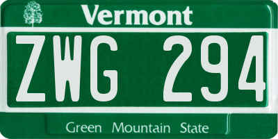 VT license plate ZWG294
