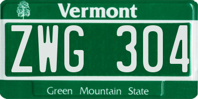 VT license plate ZWG304