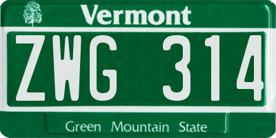 VT license plate ZWG314