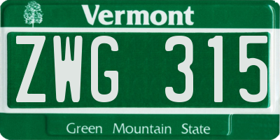 VT license plate ZWG315