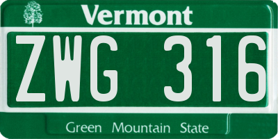 VT license plate ZWG316
