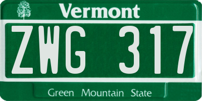 VT license plate ZWG317