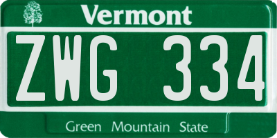 VT license plate ZWG334